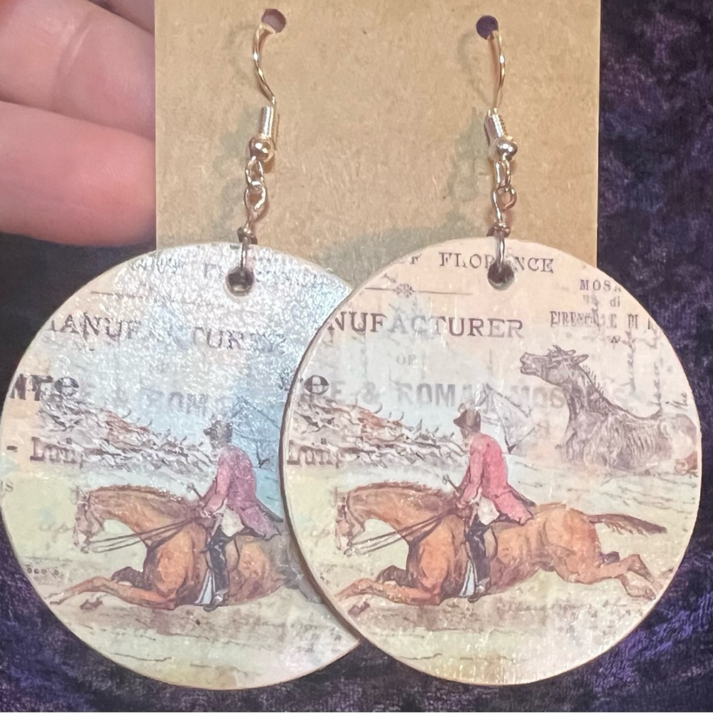 Equestrian Print Gold Earrings